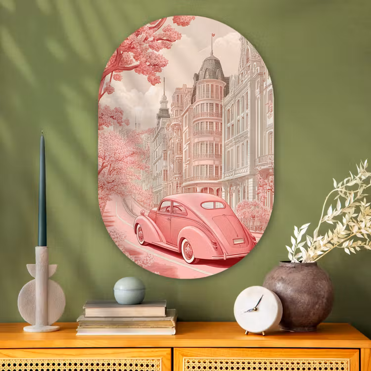Muurovaal - Glas - City - Car - Pink — 2