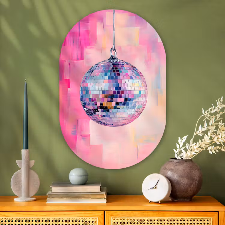 Muurovaal - Glas - Discobal - Pink - Verf — 2