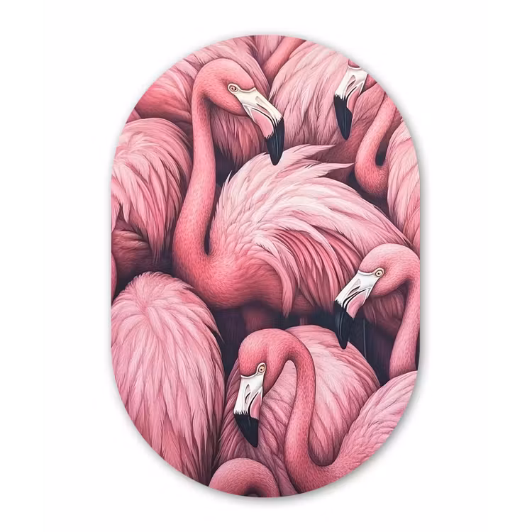Muurovaal - Glas - Flamingo - Roze - Dieren — 1