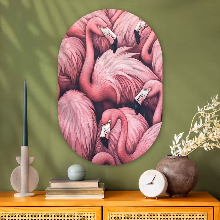 Muurovaal - Glas - Flamingo - Roze - Dieren — 2