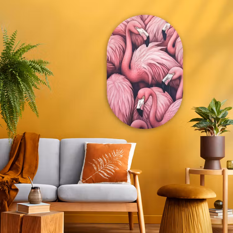 Muurovaal - Glas - Flamingo - Roze - Dieren — 3