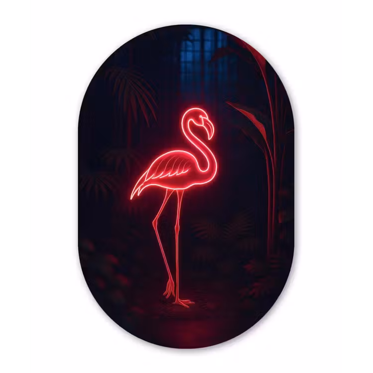 Muurovaal - Glas - Flamingo - Roze - Neon - Licht — 1