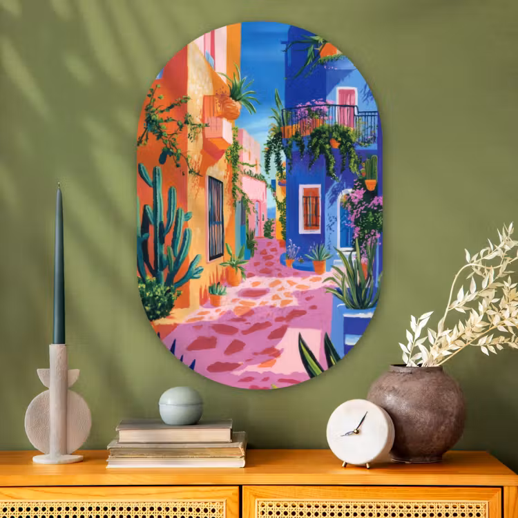 Muurovaal - Glas - Geel - Blauw - Oranje - Huis — 2