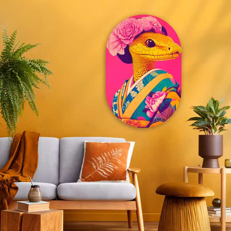 Muurovaal - Glas - Hagedis - Bloemen - Roze - Kimono — 3