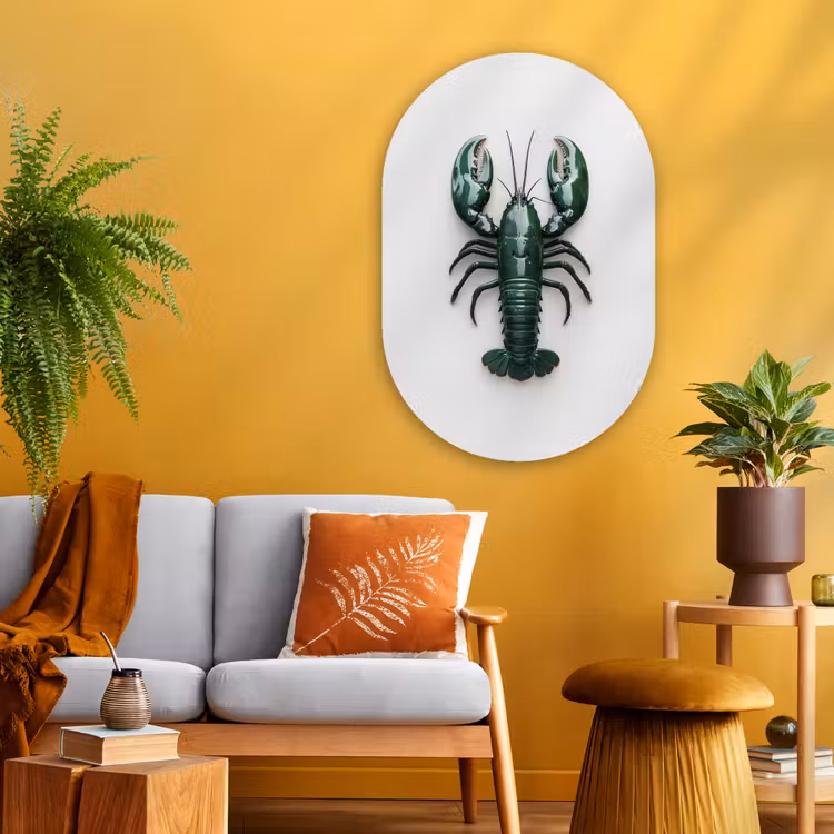 Muurovaal - Glas - Kreeft - Glossier - Groen - Wit — 3