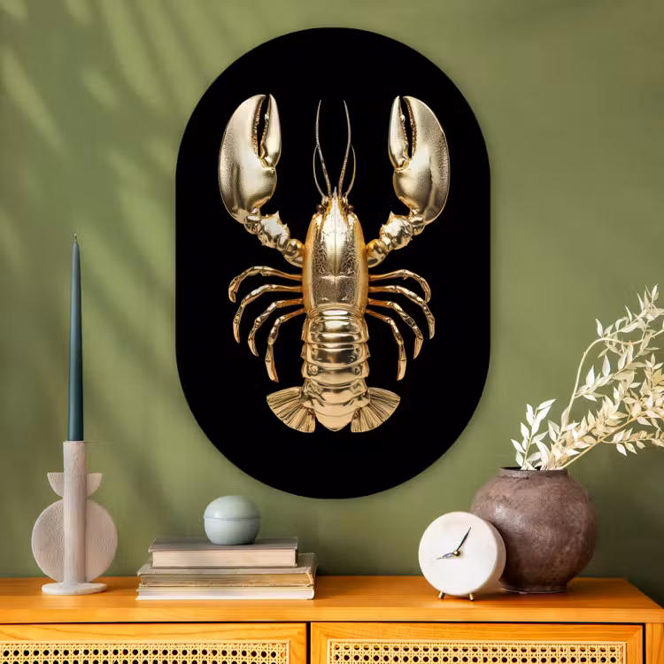 Muurovaal - Glas - Kreeft - Goud - Textuur - Zwart — 2