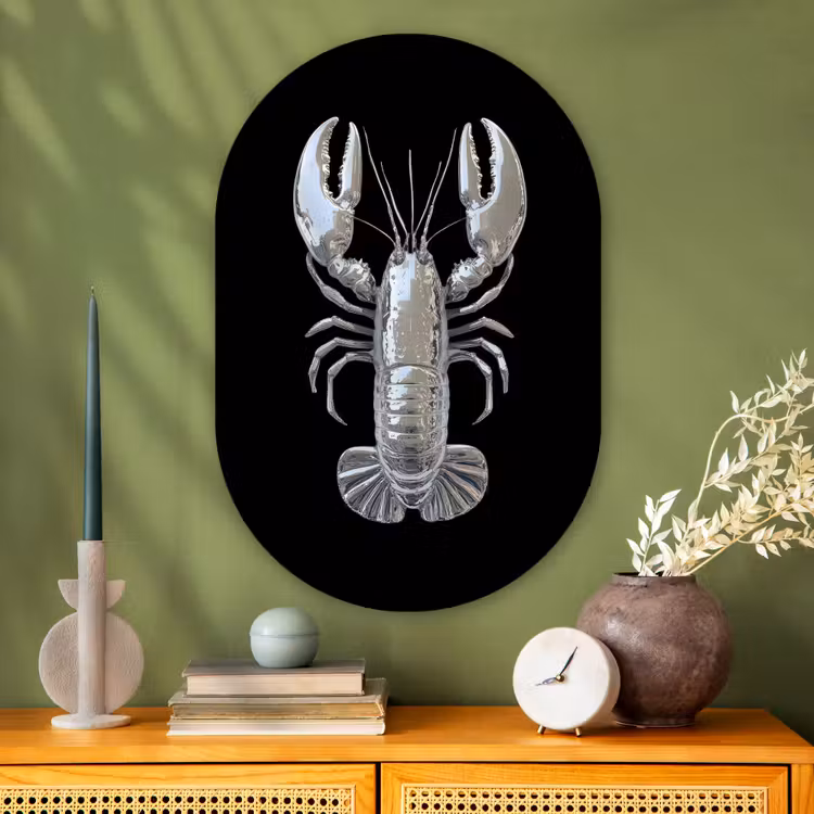 Muurovaal - Glas - Kreeft - Zilver - Metallic - Luxe — 2