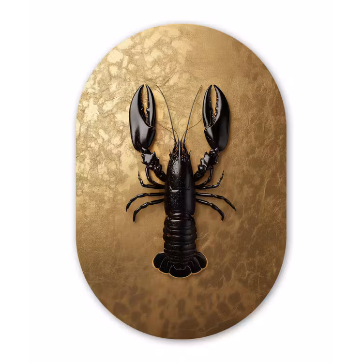Muurovaal - Glas - Kreeft - Zwart - Goud - Luxe — 1