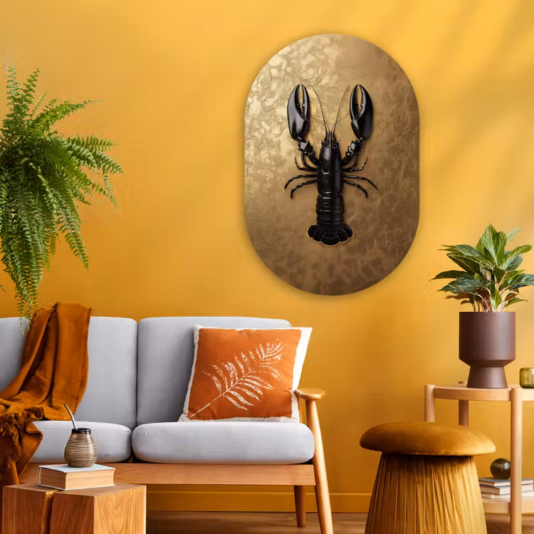 Muurovaal - Glas - Kreeft - Zwart - Goud - Luxe — 3