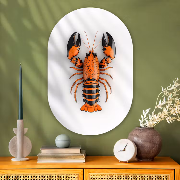 Muurovaal - Glas - Kreeft - Zwart - Oranje - Wit - Uniek — 2