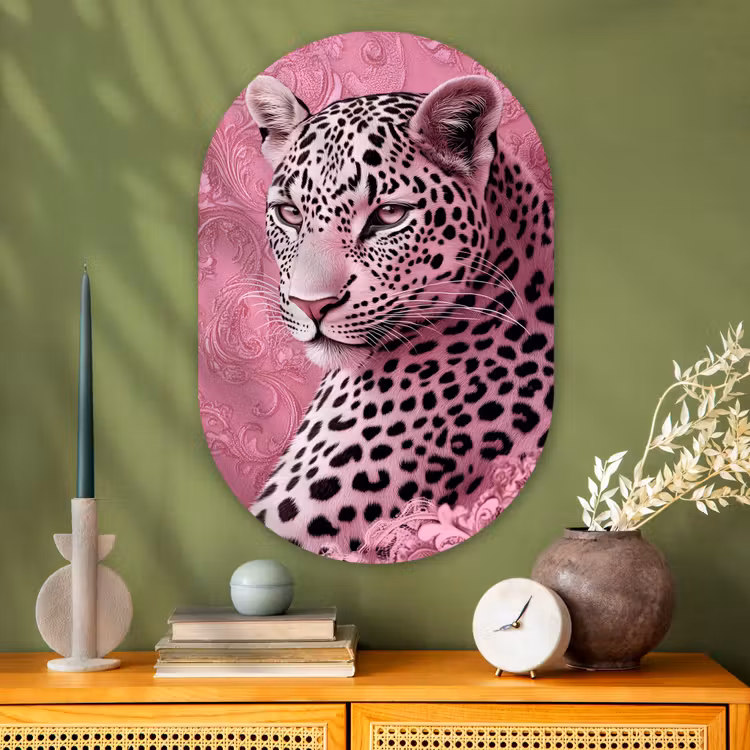Muurovaal - Glas - Panter - Luxe - Roze — 2