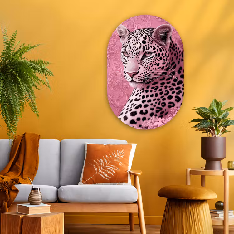 Muurovaal - Glas - Panter - Luxe - Roze — 3