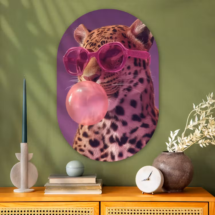 Muurovaal - Glas - Panter - Zonnebril - Kauwgombel - Roze — 2