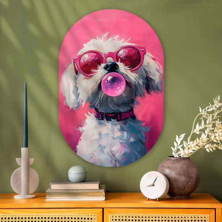 Muurovaal - Glas - Pink - Hond - Bubbel — 2