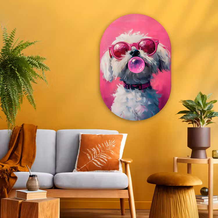 Muurovaal - Glas - Pink - Hond - Bubbel — 3