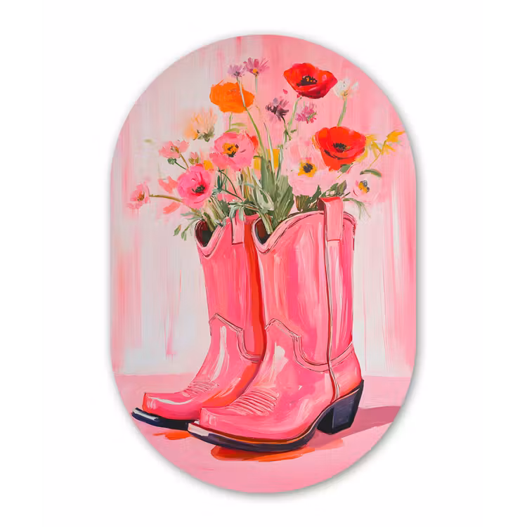 Muurovaal - Glas - Roze - Bloemen - Cowboy — 1