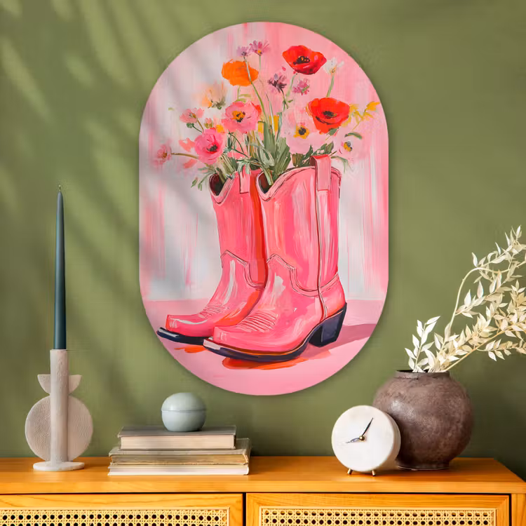 Muurovaal - Glas - Roze - Bloemen - Cowboy — 2