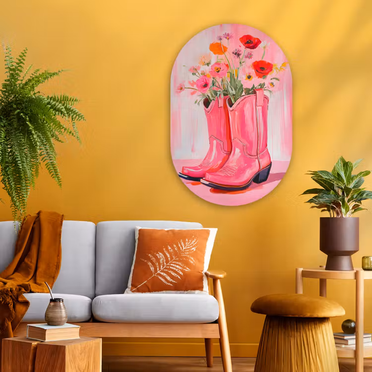 Muurovaal - Glas - Roze - Bloemen - Cowboy — 3