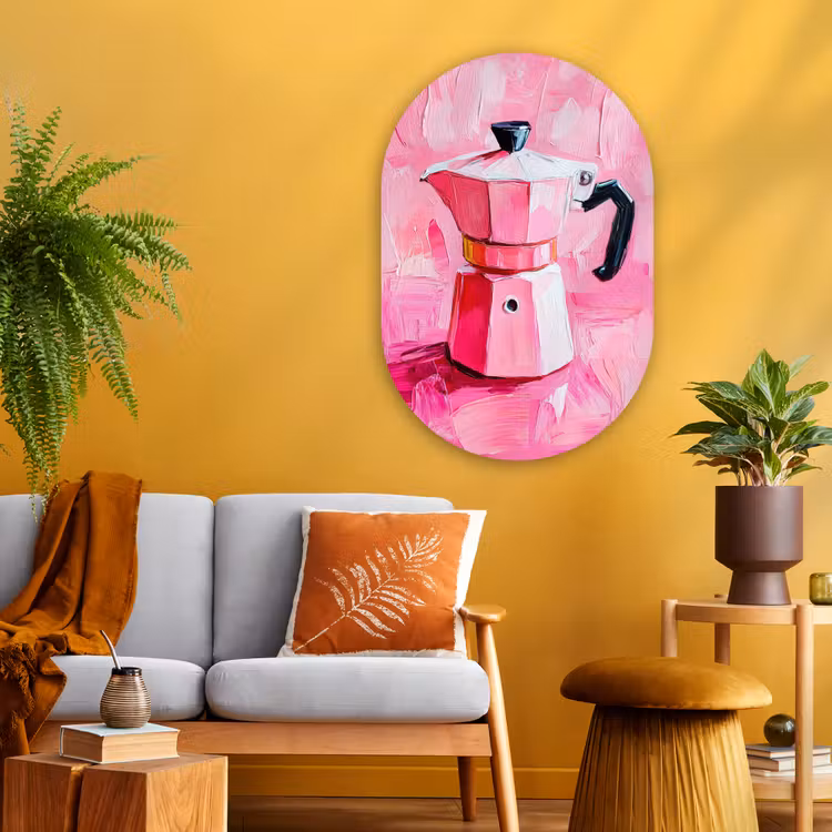 Muurovaal - Glas - Roze - Verf - Coffee — 3