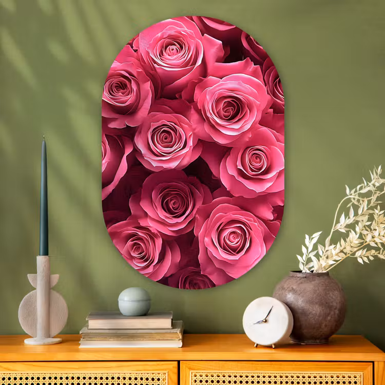 Muurovaal - Glas - Rozen - Pink - Bloem — 2