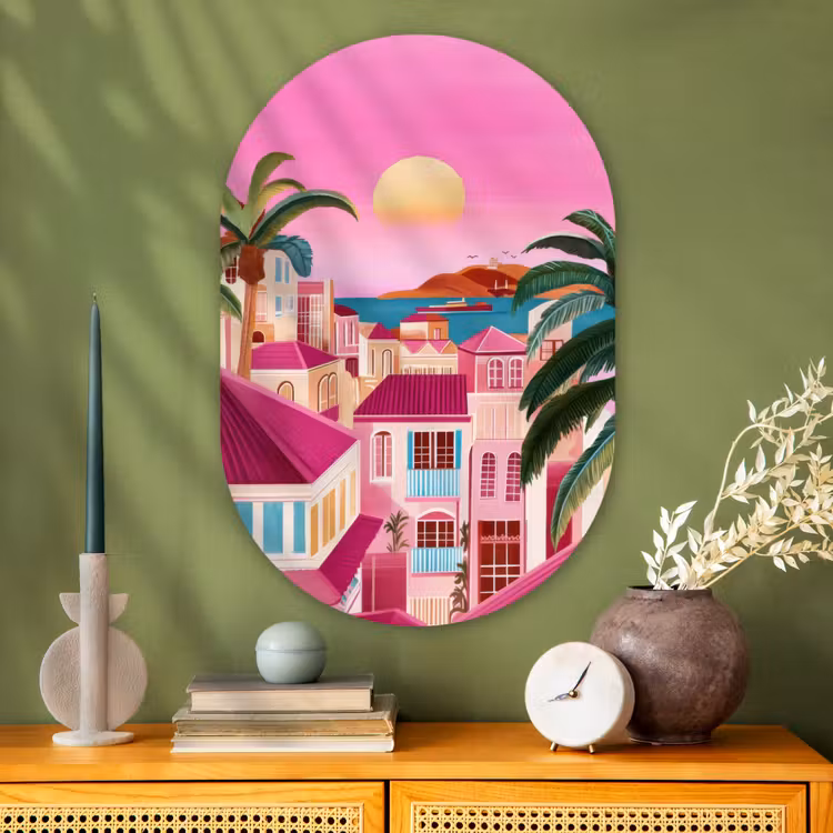 Muurovaal - Glas - Stad - Roze - Palmbomen — 2