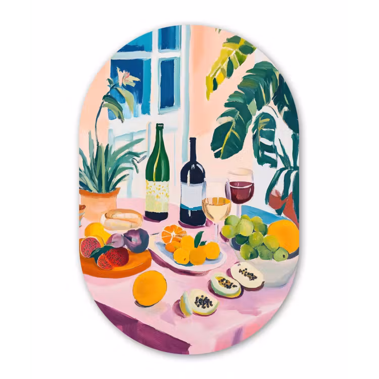 Muurovaal - Glas - Tafel - Wijn - Fruit — 1