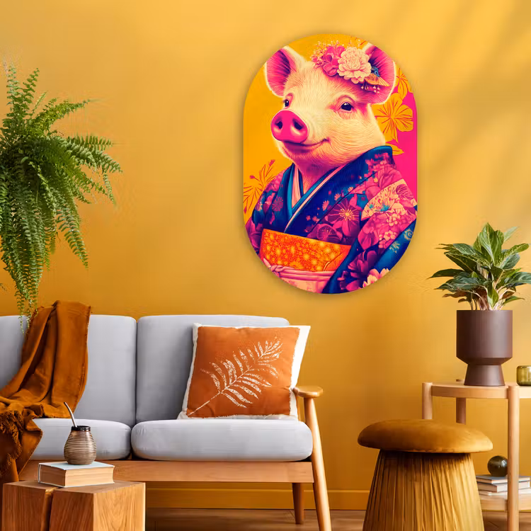 Muurovaal - Glas - Varken - Bloemkroon - Kimono - Abstract — 3