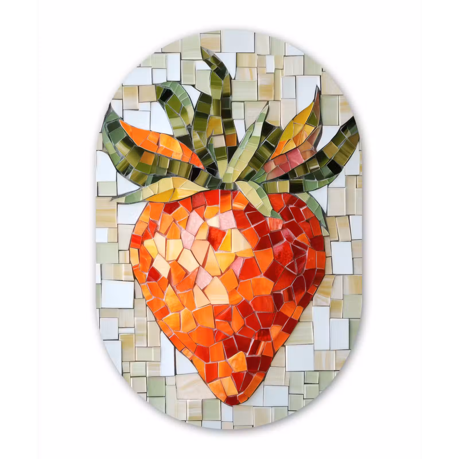 Muurovaal - Glas - Aardbei - Rood - Mozaïek - Fruit — 1