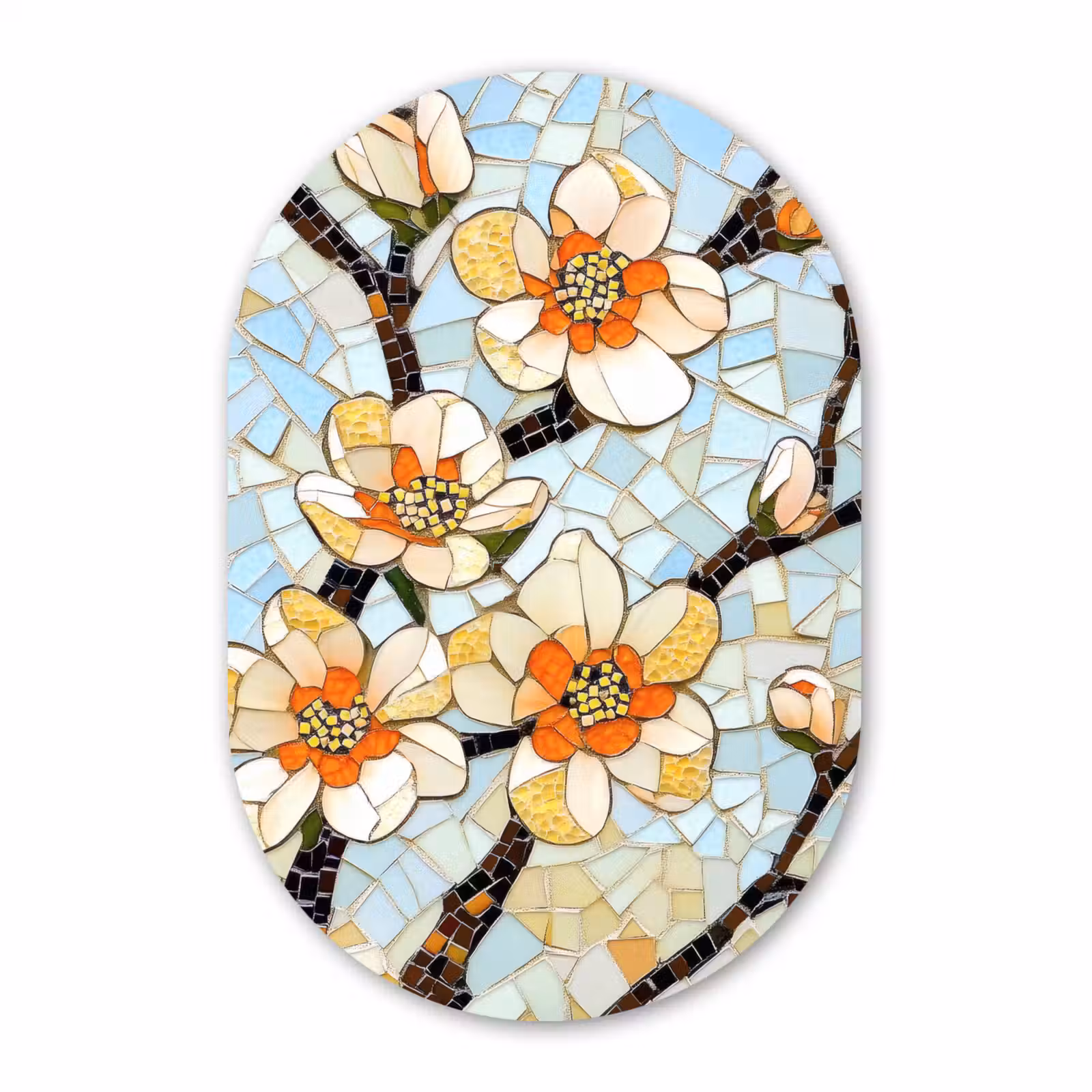 Muurovaal - Glas - Bloesems - Wit - Mozaïek - Tak — 1