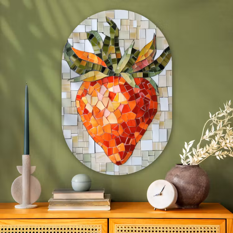 Muurovaal - Glas - Aardbei - Rood - Mozaïek - Fruit — 2
