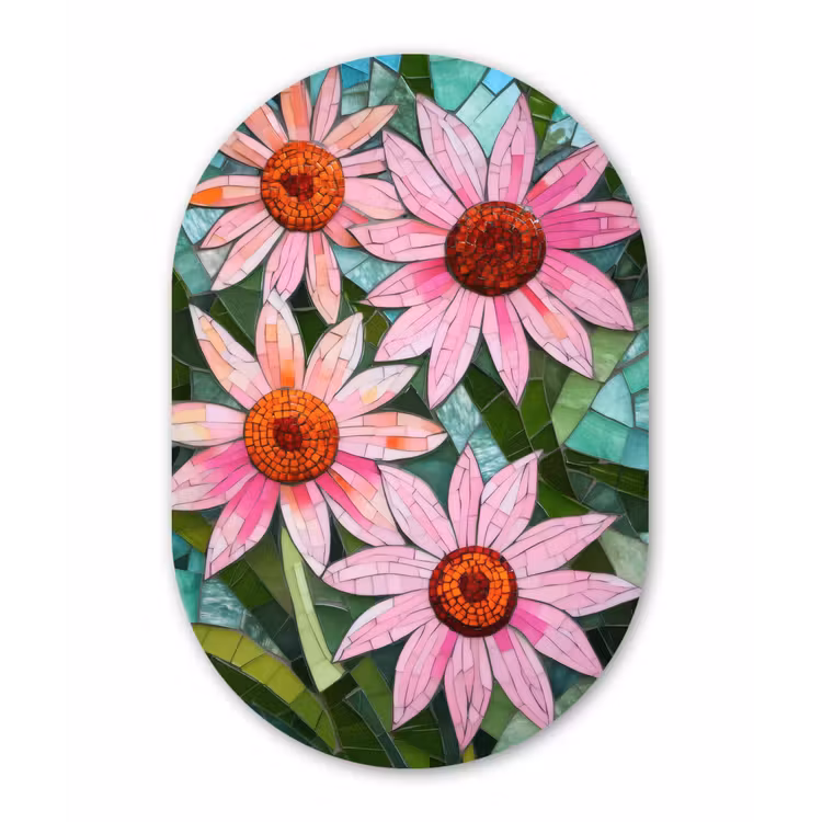 Muurovaal - Glas - Bloemen - Roze - Glasmozaïek — 1