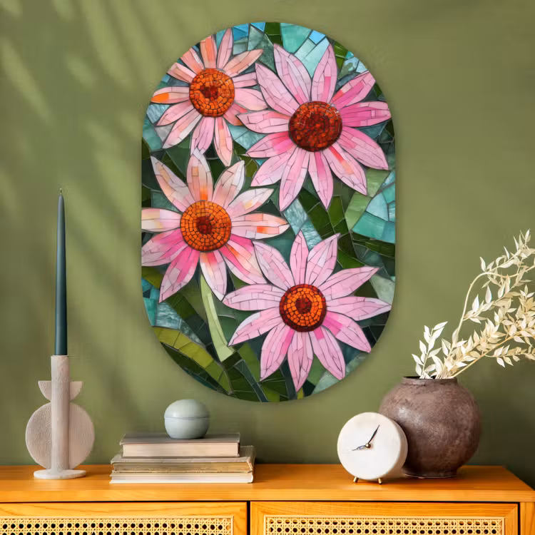 Muurovaal - Glas - Bloemen - Roze - Glasmozaïek — 2