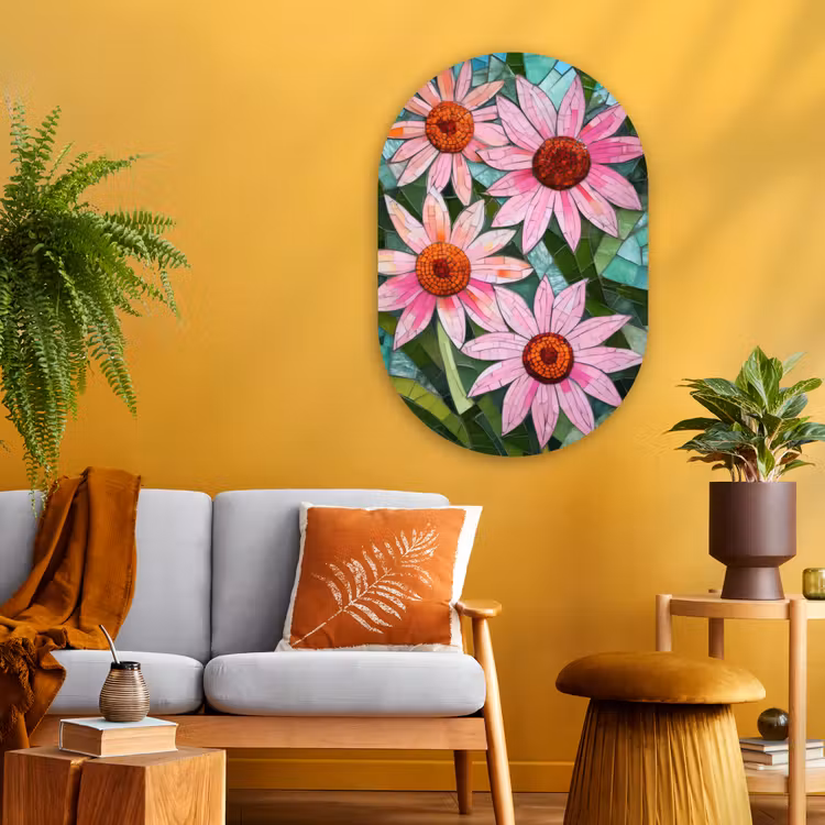 Muurovaal - Glas - Bloemen - Roze - Glasmozaïek — 3
