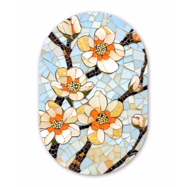 Muurovaal - Glas - Bloesems - Wit - Mozaïek - Tak — 1