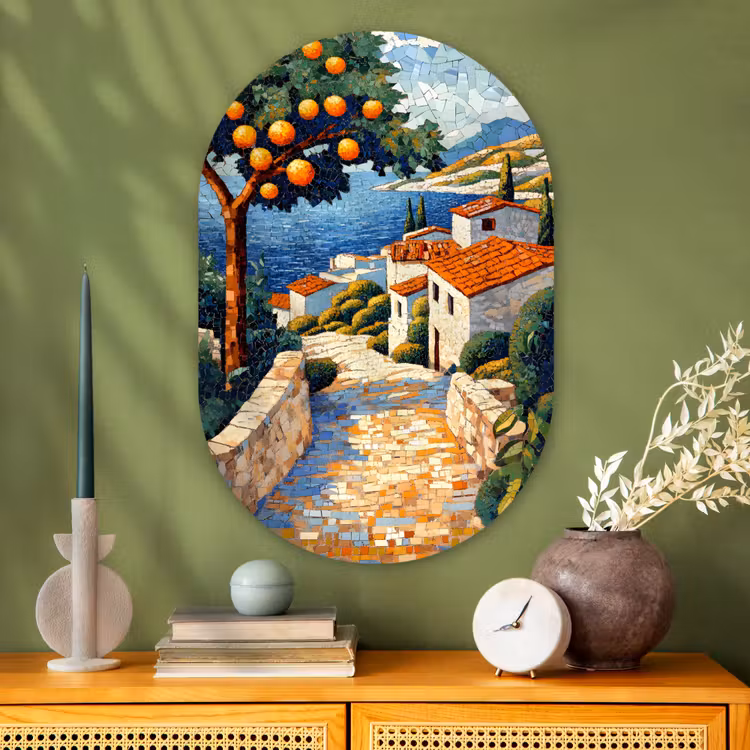 Muurovaal - Glas - Huizen - Mozaïek - Sinaasappelbomen - Zee — 2