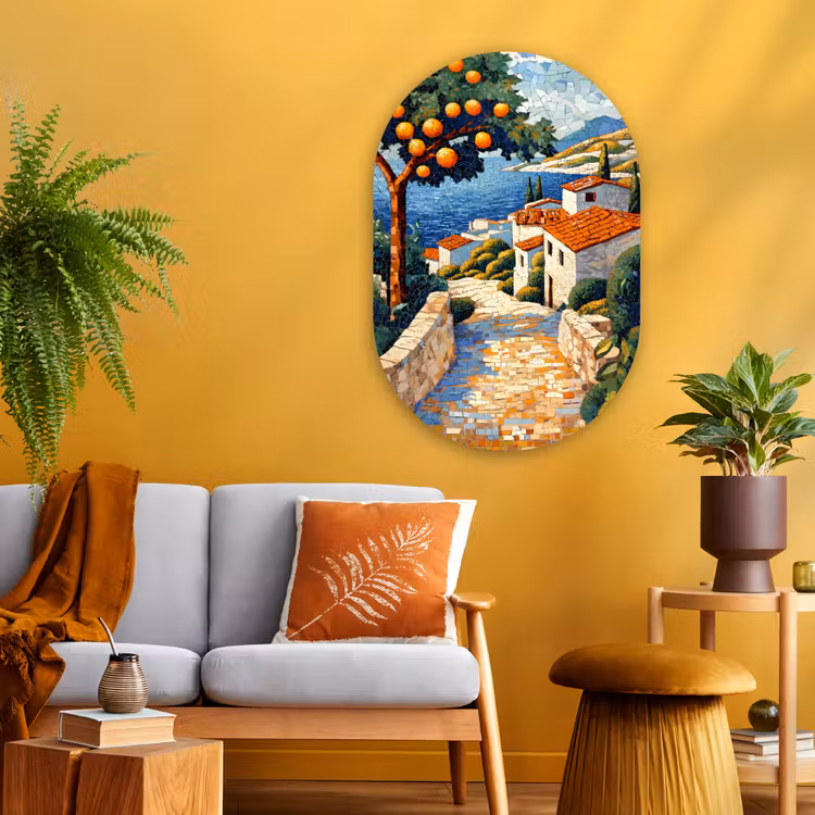 Muurovaal - Glas - Huizen - Mozaïek - Sinaasappelbomen - Zee — 3