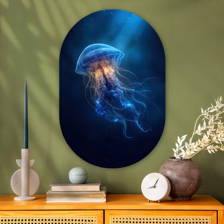 Muurovaal - Glas - Kwal - Lichtgevend - Tentakels - Blauw — 2