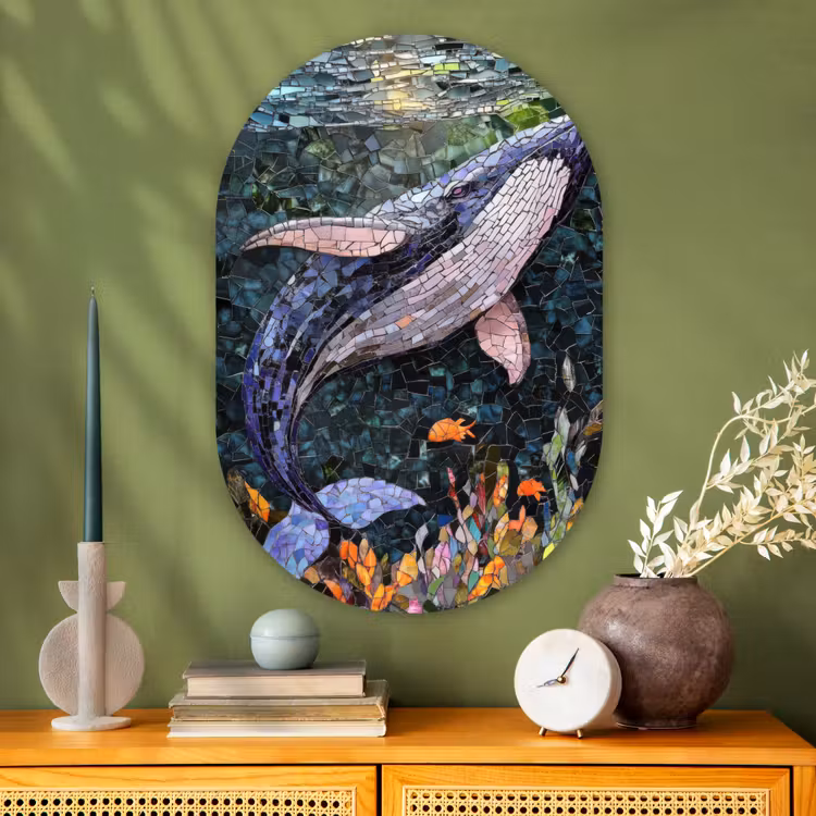 Muurovaal - Glas - Mozaïek - Walvis - Koraal - Water — 2
