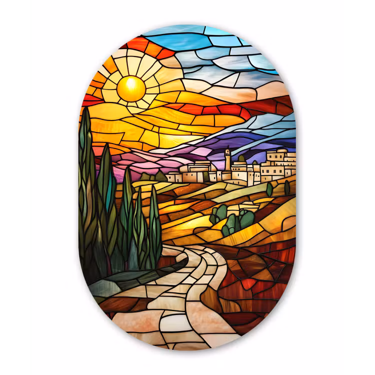 Muurovaal - Glas - Mozaïek - Zon - Landschap - Dorp — 1