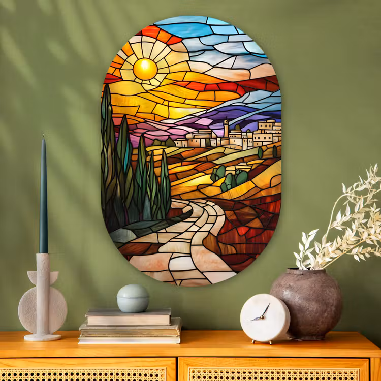 Muurovaal - Glas - Mozaïek - Zon - Landschap - Dorp — 2