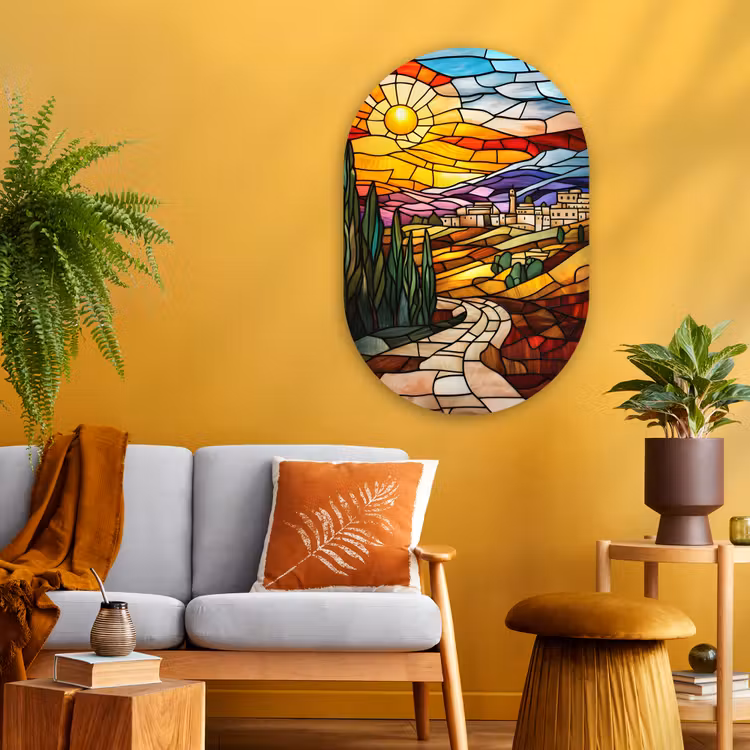 Muurovaal - Glas - Mozaïek - Zon - Landschap - Dorp — 3