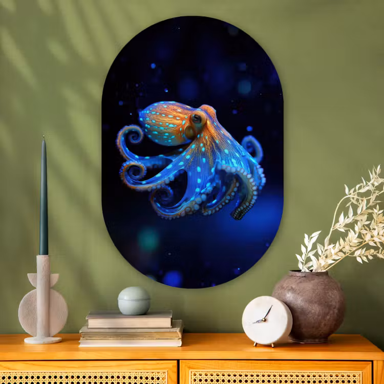 Muurovaal - Glas - Octopus - Stippen - Blauw - Zee — 2