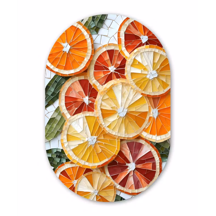 Muurovaal - Glas - Schijfjes - Fruit - Oranje - Mozaïek — 1