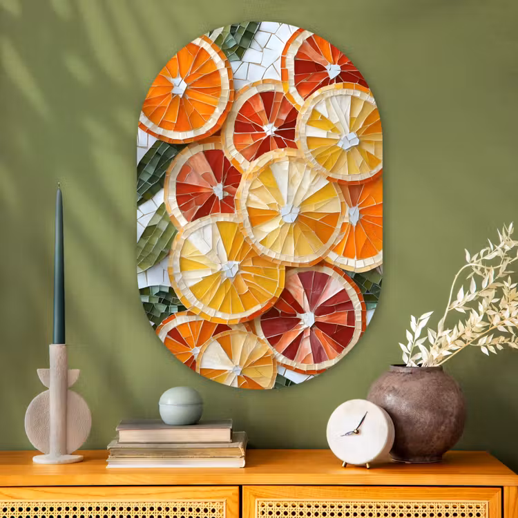 Muurovaal - Glas - Schijfjes - Fruit - Oranje - Mozaïek — 2