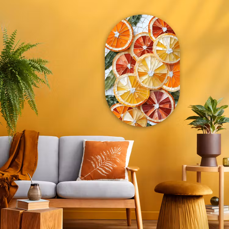 Muurovaal - Glas - Schijfjes - Fruit - Oranje - Mozaïek — 3