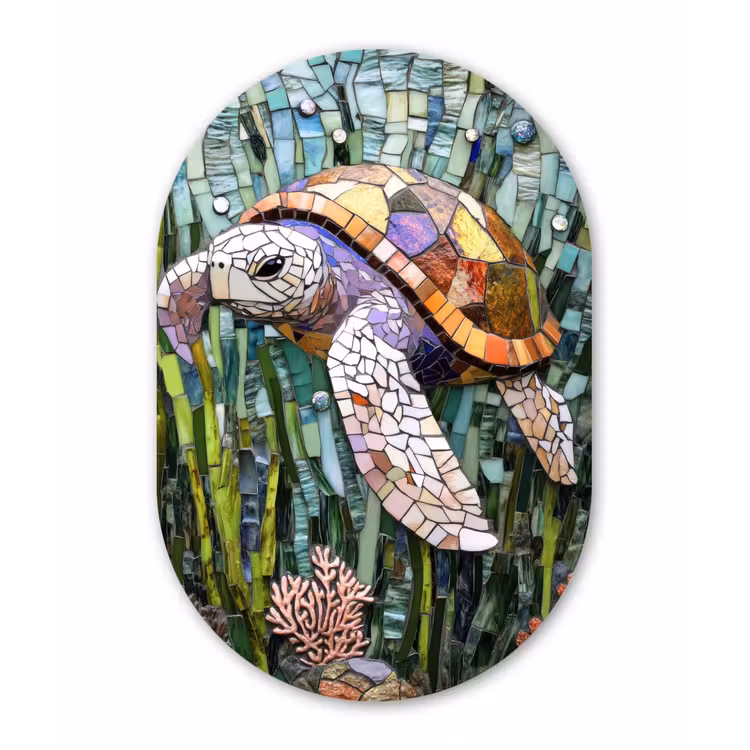 Muurovaal - Glas - Schildpad - Zeewier - Mozaïek — 1