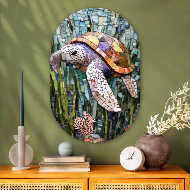 Muurovaal - Glas - Schildpad - Zeewier - Mozaïek — 2