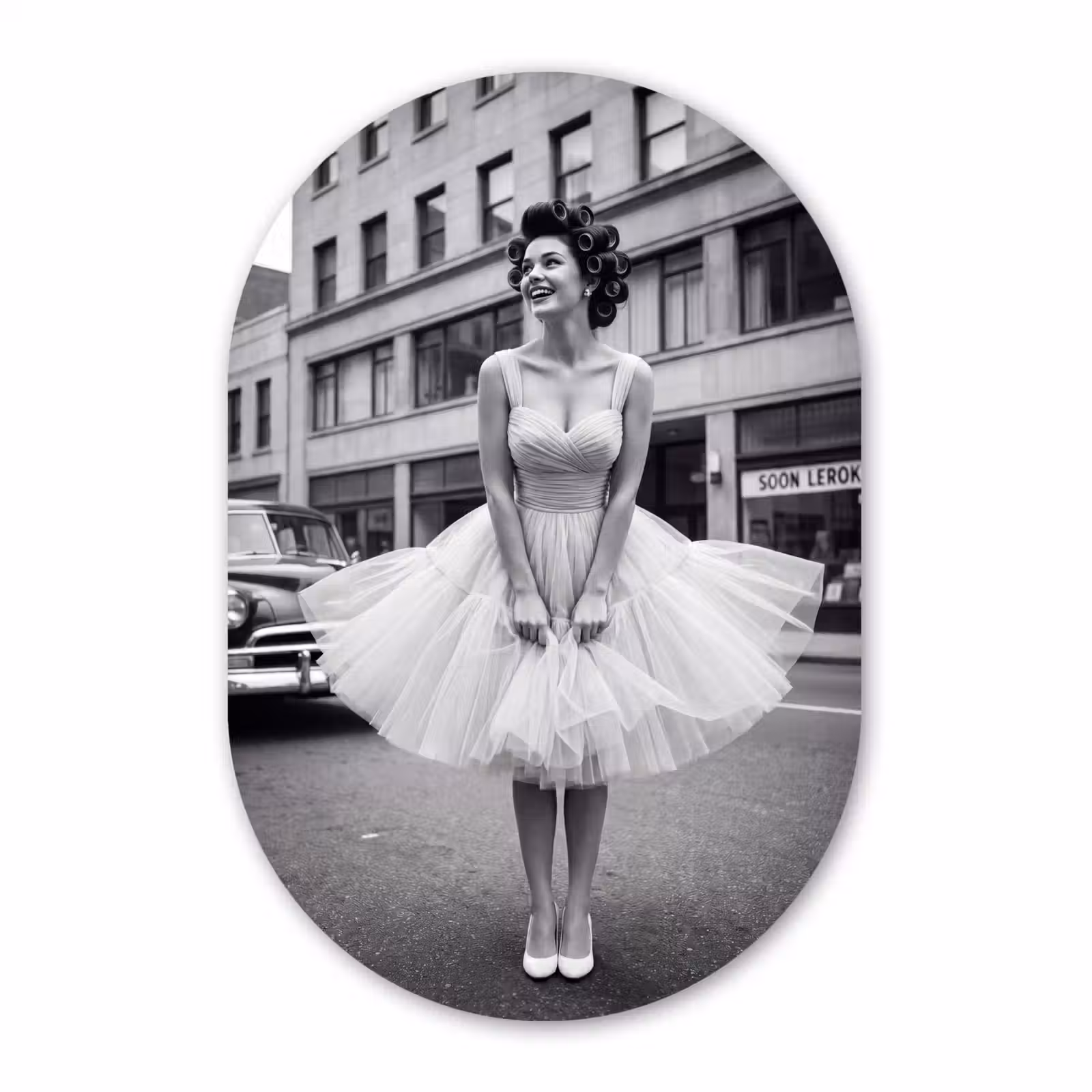 Muurovaal aluminium - Retro - Vrouw - Zwart - Wit — 1
