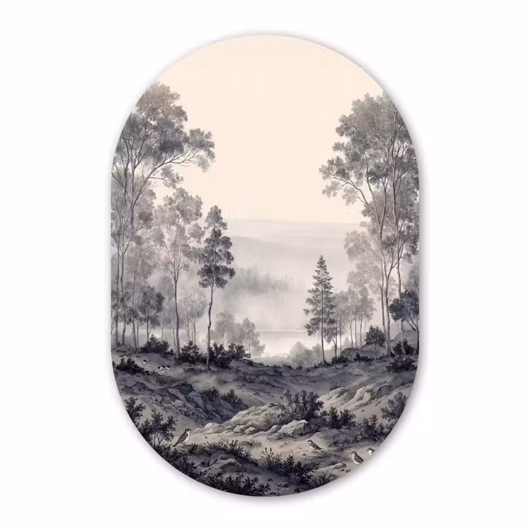 Muurovaal aluminium - Mistig - Berglandschap - Illustratie — 1
