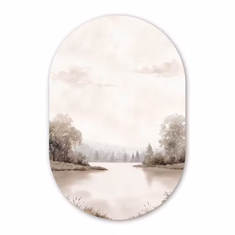 Muurovaal aluminium - Rivierlandschap - Minimalistisch - Aardetinten — 1